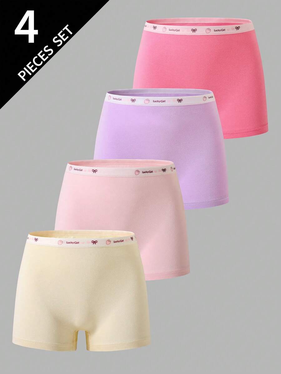 Sparklyn 4 件套 青少年女孩纯棉可爱腰带印花内裤，纯色返校时尚