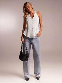 Avantive New Summer Halter Neck Sleeveless A-Line Women Top - White - View 3