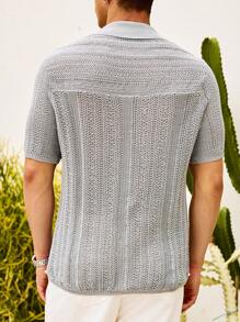 Manfinity RSRT Men's Pearl Beaded Decorated Short Sleeve Knitted Top For Summer, Vacation, Daily Wear, Party, Couple, Men's Gift, Father's Day Gift - Light Grey - View 2