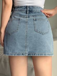 DAZY 夏季度假沙滩运动休闲原色牛仔裙女士牛仔裙 - 藍色 - 查看 5