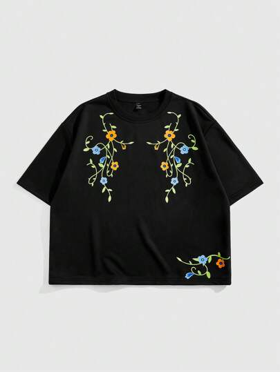 Street Life Men's Floral Print Loose Short Style T-Shirt, Vacation