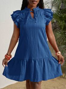 Slaydiva 女士夏季新款音乐节、复活节、纳什维尔、生日派对、毕业季、学生、日常穿着、百搭百搭休闲度假邮轮旅行海滩太阳裙，带系带细节纹理面料，红色 - 藍色 - 查看 5