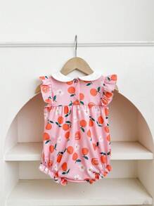 SHEIN LMoss Kids Newborn Baby Girls Cute Summer Knitted Cartoon Pattern Sleeveless Bodysuit - Multicolor - View 2