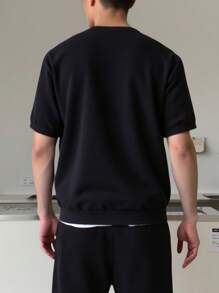 SHEIN 青少年男孩休闲短袖衬衫，运动街头朋克摇滚学院风，适合春夏户外、派对、音乐节 - 黑色 - 查看 2