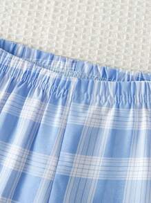 SHEIN 2 件装男婴休闲纯色长袖上衣搭配经典格子印花裤，家居服套装 - 彩色 - 查看 4