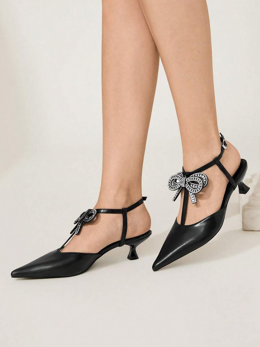 CUCCOO CHICEST Women's Fashion Pointed Toe Rhinestone Bowknot Slingback High Heel Pumps - Black - View 1