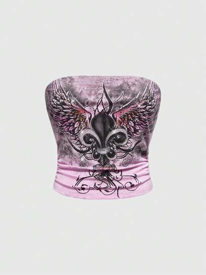 ROMWE Avant Top corto smanicato da donna con design di ali di cristallo, stile Y2K, per l'estate