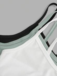 3pcs/Set Teen Girls Minimalist Letter Elastic Cami Bra Set Fall Winter - Mint Green - View 4