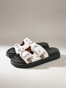 Solecia Sandalias de plataforma retro para mujer, diseño sencillo pero práctico y multiusos - Beis - Ver 2