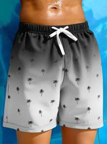 SHEIN Leap Crew 1 Piece Tween Boy Casual Sports Holiday Style Beach Shorts With Gradient Coconut Tree Pattern Suitable For Back To School Suitable For Birthday Parties, Evening Parties, Performances, Weddings, Baptisms, Opening Ceremonies Daily Suitable For Daily Use Suitable For School Suitable For Travel Suitable For Sports Suitable For To Play Swimming Suitable For Spring And Summer Seasons - Grey - View 1