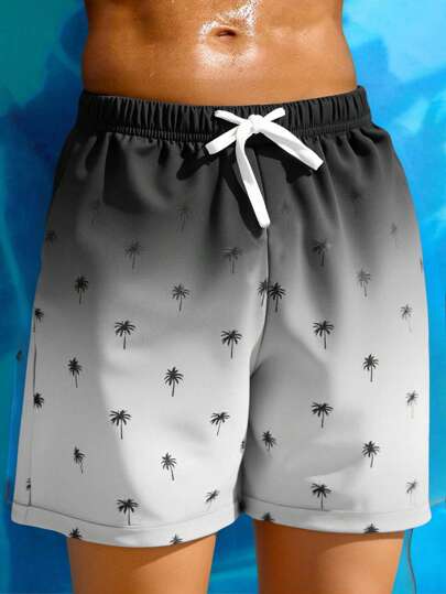SHEIN Leap Crew 1 Piece Tween Boy Casual Sports Holiday Style Beach Shorts With Gradient Coconut Tree Pattern Suitable For Back To School Suitable For Birthday Parties, Evening Parties, Performances, Weddings, Baptisms, Opening Ceremonies Daily Suitable For Daily Use Suitable For School Suitable For Travel Suitable For Sports Suitable For To Play Swimming Suitable For Spring And Summer Seasons