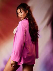 MISSGUIDED 沙滩罩衫和服长袖网眼闪光派对节日度假轻便开衫沙滩装夏季春季 - 玫紅色 - 查看 2