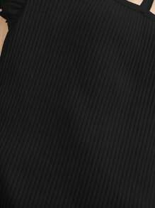 SHEIN 新生女宝宝可爱夏季针织黑色荷叶边吊带连体衣 - 黑色 - 查看 4