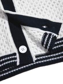 Surfspeed Men's Fashionable Designer Style Color Block Embroidered Knitted Cardigan Sweater - White - View 3