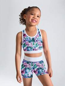 SHEIN Young Girls Floral Printed Sleeveless Top And Shorts Activewear Set, Pink, Purple And Blue, Suitable For Holiday, Sports, Outdoor Activities, All Seasons Workout Clothes For Kids Girls Activewear Kids Workout Clothes Young Girls Athletic Sets Girls Active Wear Girls Workout Set Girls Activewear Set Girls Biker Short Set Tween Girl Workout Set Girls Yoga Set