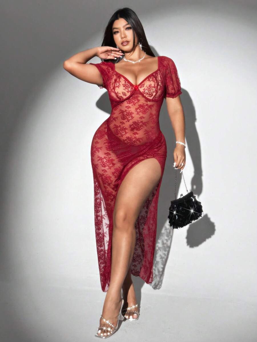 Viva Relle Plus Size Women Sexy Avant-Garde Fashion Lace Long Dress