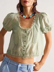 Bohemela 女式加大码平纹泡泡短袖圆领衬衫