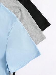 Set de 6 piezas de pijama para adolescentes varones con camisa de manga corta con estampado de letras en inglés y pantalones cortos en combinación de colores negro/gris/azul
