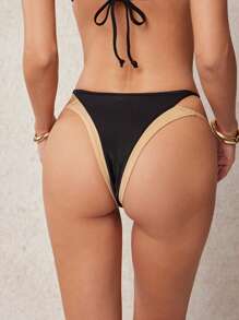 L'Amorae Bas de bikini à effet d'illusion ajouré avec blocs de couleur