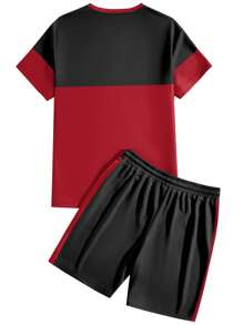 Manfinity Homme 2 件男士撞色圆领短袖 T 恤和抽绳腰短裤套装