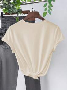 INAWLY Kaos Wanita Lengan Pendek Motif Huruf, Leher Bulat, Kasual, Model Biasa - Aprikot - View 2