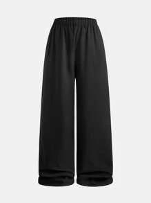 1 pezzo Pantaloni alla caviglia larghi con stampa floreale grigia, vita elastica, gamba dritta, adatti per ragazze adolescenti, autunno/inverno, vacanze, estate, viaggio