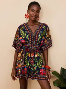 Travachic Printed Romantic Vacation Dress, Fashionable For Summer,Summer,Summer Outfits For Women,Beachwear,Beach Outfits For Woman,Vacation Outfits Women,Concert Outfit Women,BOHO,Tropical Vacation Woman Clothes,Summer Dresses For Women,Holiday Outfits,Bohemian Clothes - Multicolor - View 1