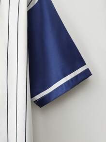 Aesthetic Post--Oversized Men's Striped & Letter Print Baseball Collar Shirt Without T-Shirt - Blue - View 4