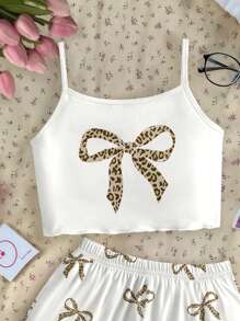 SHEIN Leap Crew Tween Girls' Casual Minimalistic Fitted Cami Top & Shorts Pajama Set, Suitable For Summer - Multicolor - View 3