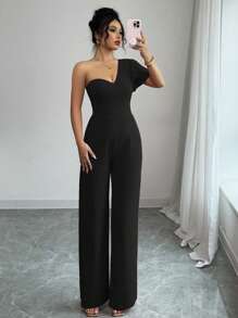 Chiquease 法式单肩阔腿连体裤，荷叶边下摆，高腰，凸显女性魅力