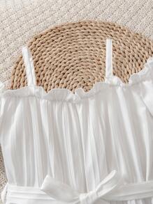 Young Girl' Elegant Sleeveless Solid Color Ruffle Hem Dress - White - View 4