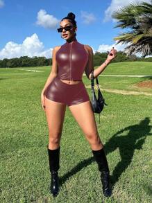 Zolique 2件套女士纯色无袖上衣和短裤