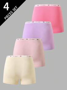 Sparklyn 4 件套 青少年女孩纯棉可爱腰带印花内裤，纯色返校时尚