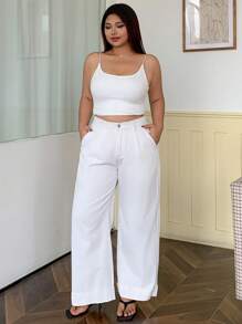 Dazy Plus Loose Straight-Leg Ankle Cuff White Long Jeans, Four Seasons - White - View 5