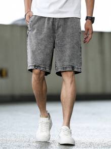 Manfinity Hypemode Men's Solid Color Pocket Casual Loose Fit Denim Shorts