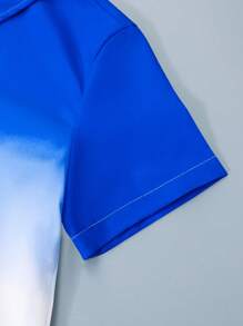 SHEIN Tween Boy Ombre Short Sleeve Shirt, Fashionable Ombre Design, Breathable Fabric, Comfortable For Everyday Wear - Royal Blue - View 5