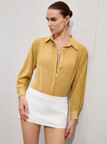 Aveloria Modichic Áo cánh tay dài ve voan chấm bi tối giản cho nữ, đa năng cho mùa xuân và mùa hè, ngày lễ tình nhân - Màu vàng - Xem 5