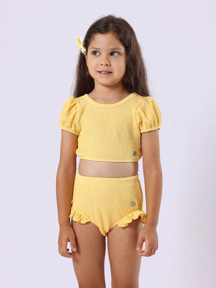 Textured Puff Sleeve High Rise One-Piece Swimsuit