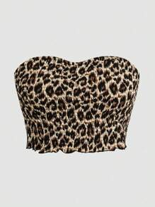 SHEIN CURVE+ Conjunto de 2 piezas sexy y minimalista de top tubo y minifalda de estampado de leopardo en talla grande