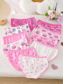 10pcs Girls' Cute Rabbit Print Soft & Comfortable Basic Cotton Panties Kids Girls Underwear Fall Winter