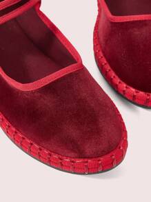 CUCCOO DOLLMOD Women's Cardinal Classic Comfortable Velvet Mary Jane Flat Shoes, Fashionable And Elegant For Christmas Valentine's Day - Burgundy - View 3
