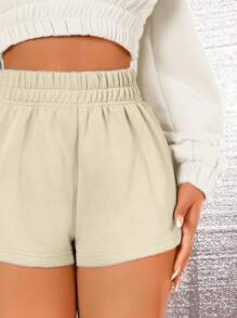 SHEIN EZwear Elastic Waist Sweat Shorts - White - View 3