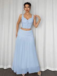 Firerie Women's Elegant Minimalist White Chiffon Asymmetrical Zipper Pleated A-Line Skirt, Suitable For Beach, Daily Commute In Summer - Baby Blue - View 4