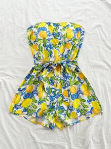Soleia 柠檬印花度假休闲抹胸连体衣 - 彩色 - 查看 3
