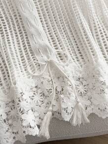 SHEIN Privé 大码女装2024夏季新款针织镂空抽绳V领背心上衣 - 白色 - 查看 4