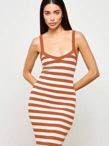 AiiRZ Ribbed Knit Long Maxi Dress Comfortable Summer Bodycon Sweater Dress Tank Style - Coral Orange - View 3