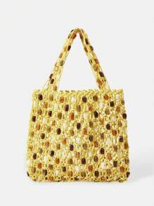 Maija 女士波西米亚镂空度假单肩包 - 黃色 - 查看 1