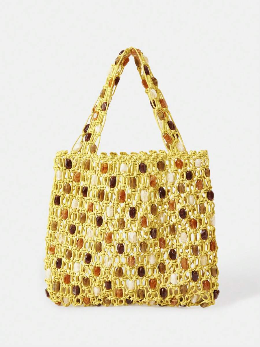 Maija 女士波西米亚镂空度假单肩包 - 黃色 - 查看 1