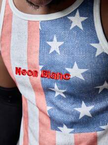NEON BLANC Men's Streetwear Style Star & Stripe Letter Print Knit Tank Top, Suitable For Summer, School - Red and White - View 5