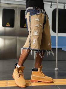 PAVTROS Quần short denim rách rách viền tua rua thường ngày cho nam - Nhiều màu - Xem 7